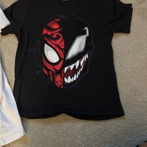 Black Graphic T-Shirt with Red and White Design